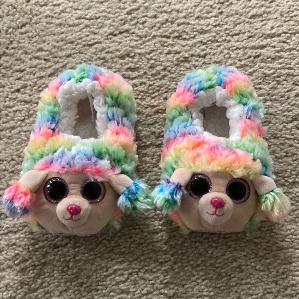 Ty Beanie‘ Boos Poodle ‘Rainbow’ Plush Slippers - Picture 1 of 6